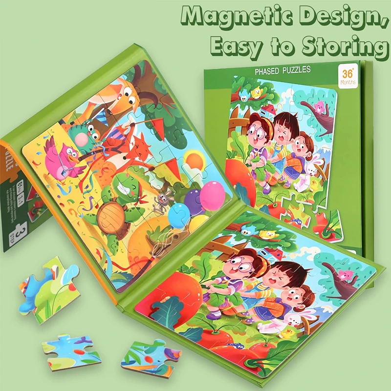 LEVELED PUZZLE - 3 In 1 Phased Magnetic Puzzle , Contests Puzzles 61 PCs Preschool STEM Learning- Suitable for Ages 4 Years & Up (Step 3 A)